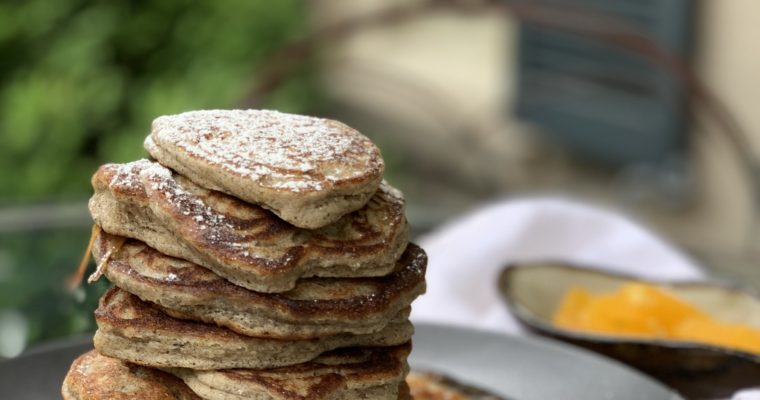 Buckwheat Pancakes with Banana Rum Sauce