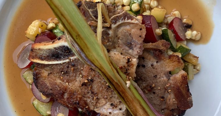 Pork Chops with spring onions in White Wine grape sauce