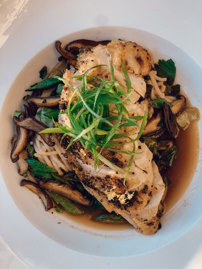 Szechuan Pepper Roasted Chicken with Udon Noodles in Ramen Broth